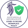 Official logo representing the Association of Reflexologists' Covid-19 Secure Workplace Policy, ensuring safety and hygiene standards for reflexology practices.